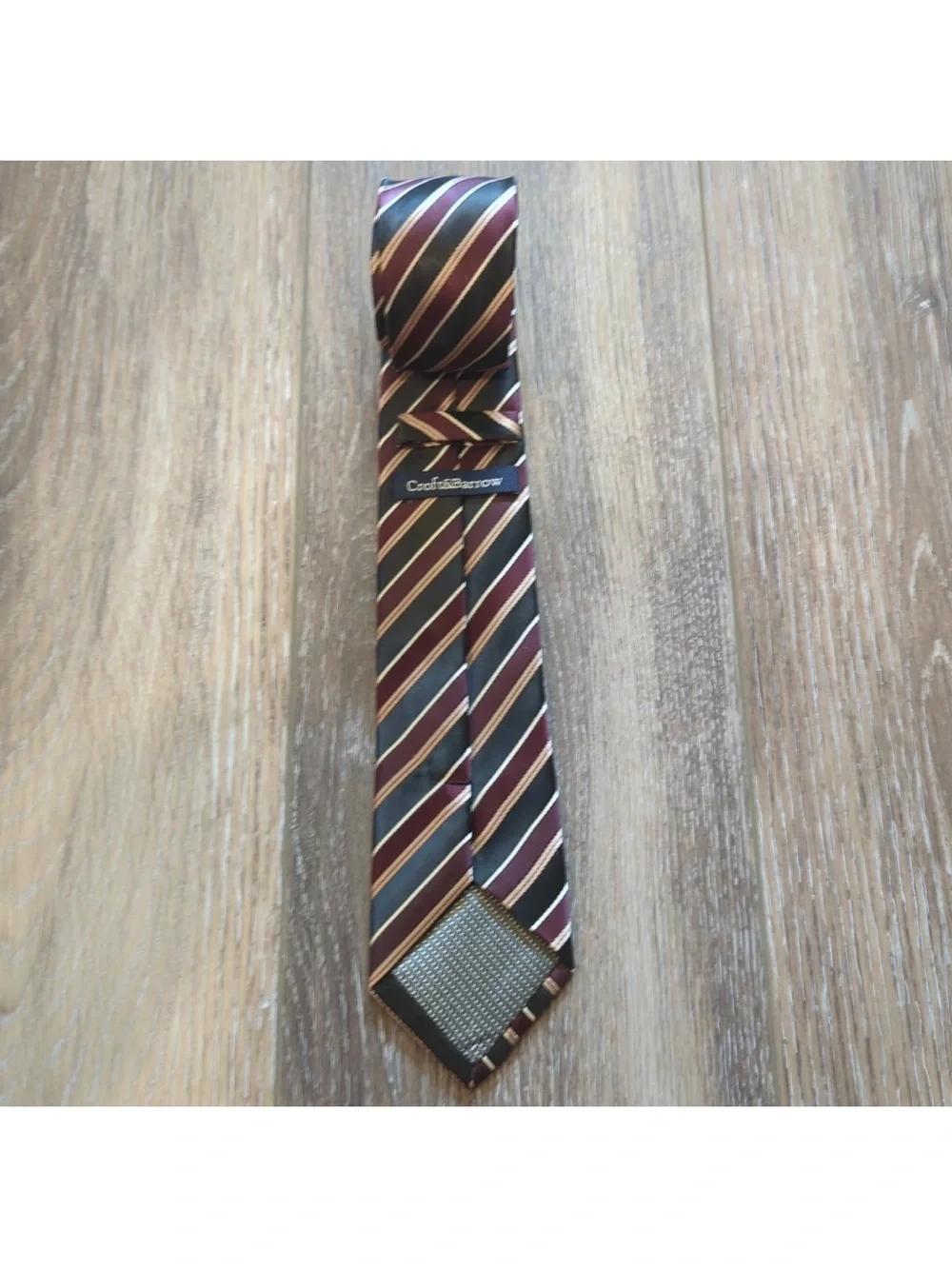 Retro Croft & Barrow Maroon, Black/Gray & Bronze Striped Necktie 60